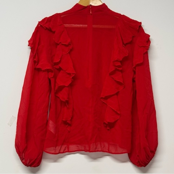 GiAMBATTiSTA VALLi x HM Red Silk Chiffon Blouse Sheer Cascade Ruffle Long Sleeve - Picture 6 of 10
